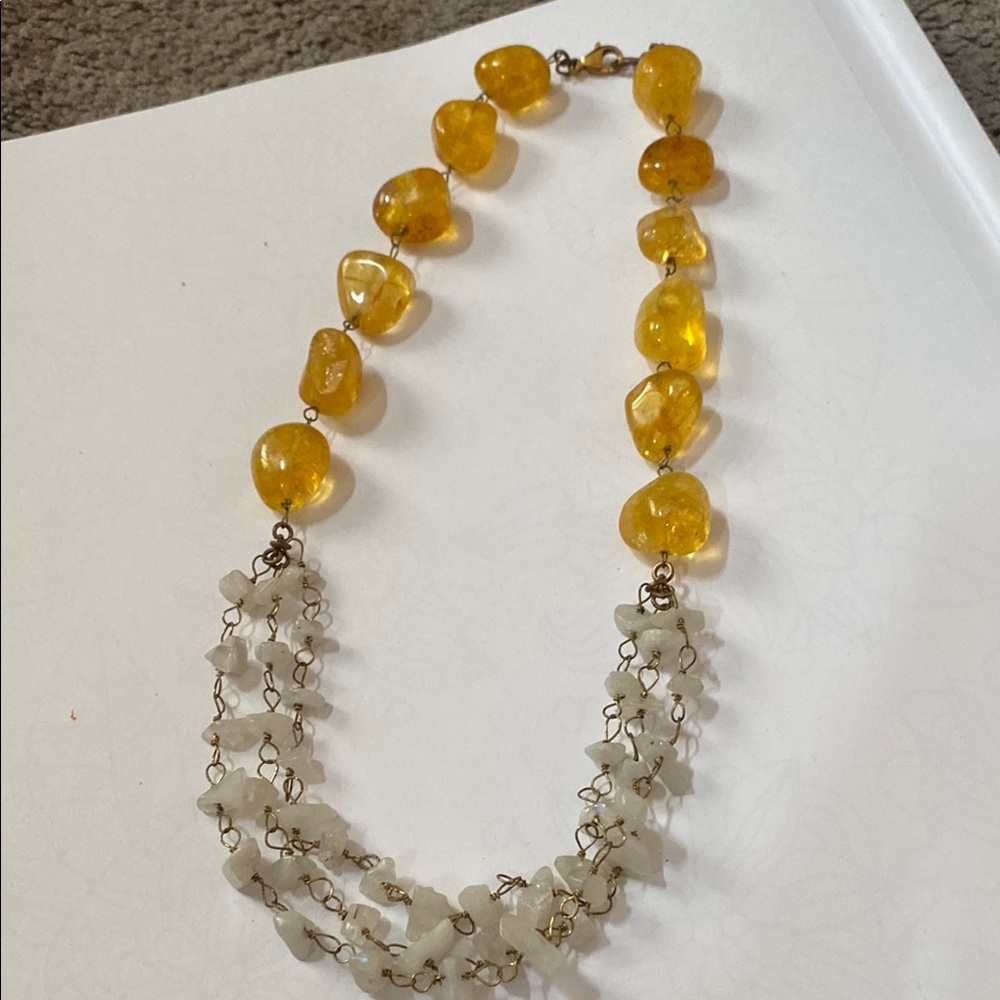 Handmade by myself ! Amber and White Beaded Necklace